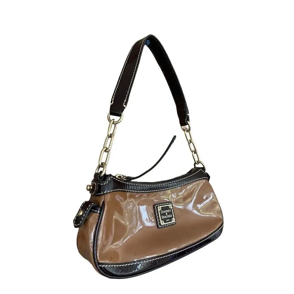 Dooney & Bourke Brown and Black Patent Leather Mini Hobo Bag